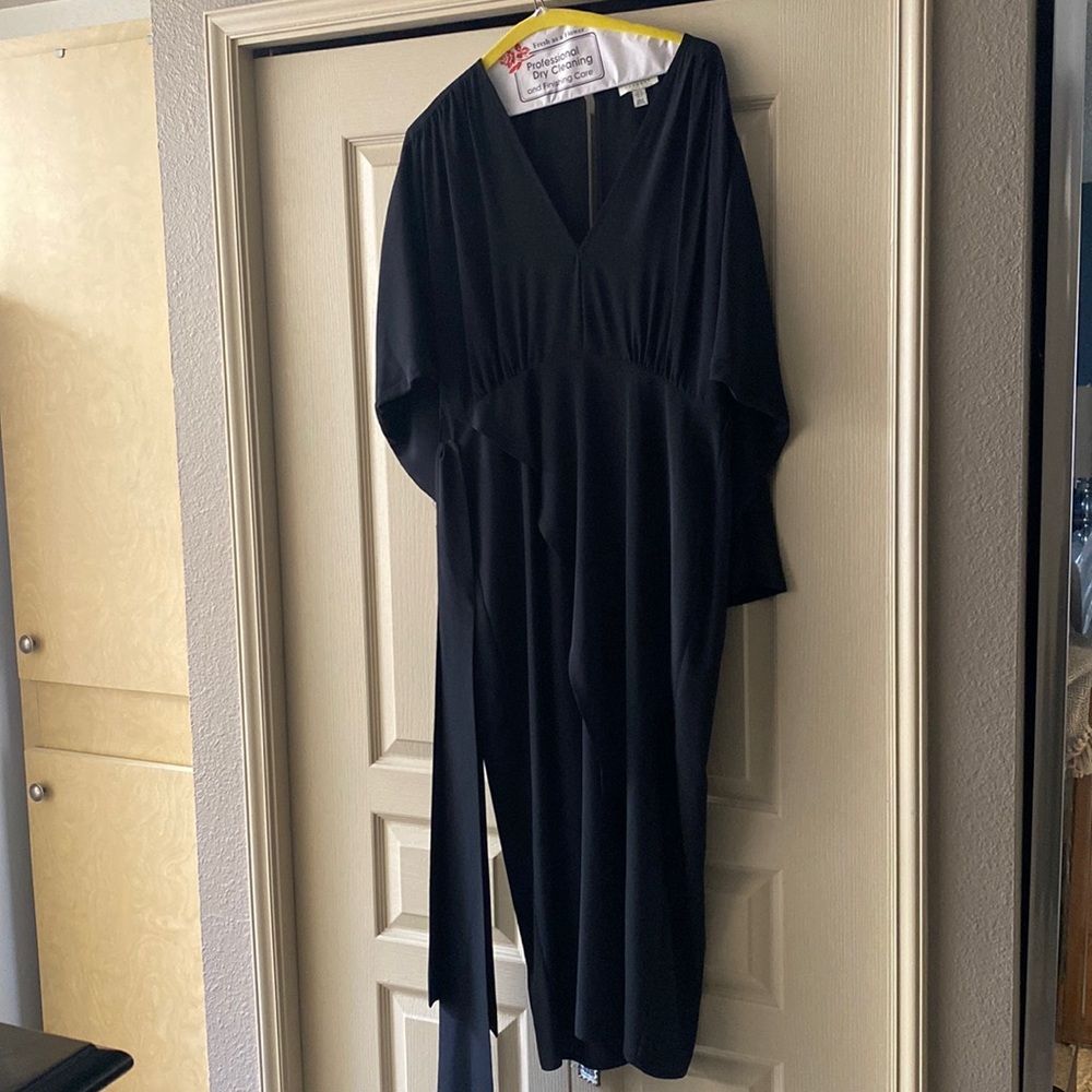 Black Topshop Belted V-Neck Long Sleeve Midi Dress; Size 10, worn once.